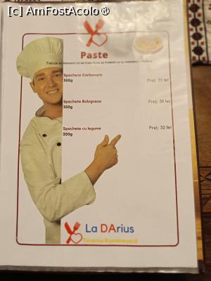 [P20] Pitești, Restaurantul La Darius, Meniul, Paste  » foto by mprofeanu
 - 
<span class="allrVoted glyphicon glyphicon-heart hidden" id="av1451002"></span>
<a class="m-l-10 hidden" id="sv1451002" onclick="voting_Foto_DelVot(,1451002,8103)" role="button">șterge vot <span class="glyphicon glyphicon-remove"></span></a>
<a id="v91451002" class=" c-red"  onclick="voting_Foto_SetVot(1451002)" role="button"><span class="glyphicon glyphicon-heart-empty"></span> <b>LIKE</b> = Votează poza</a> <img class="hidden"  id="f1451002W9" src="/imagini/loader.gif" border="0" /><span class="AjErrMes hidden" id="e1451002ErM"></span>